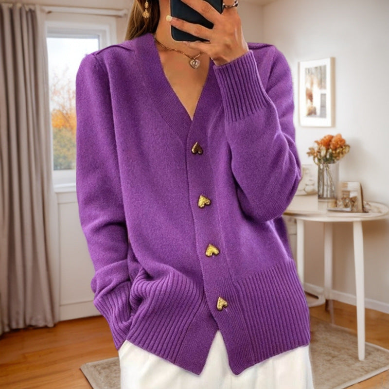 Thalia | Heart Buttoned Cardigan